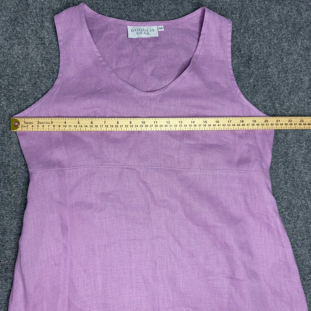 Goddess Gear Dress Womens M Purple Organic Linen Ruffle Shift Minimalist Coastal - Picture 5 of 6